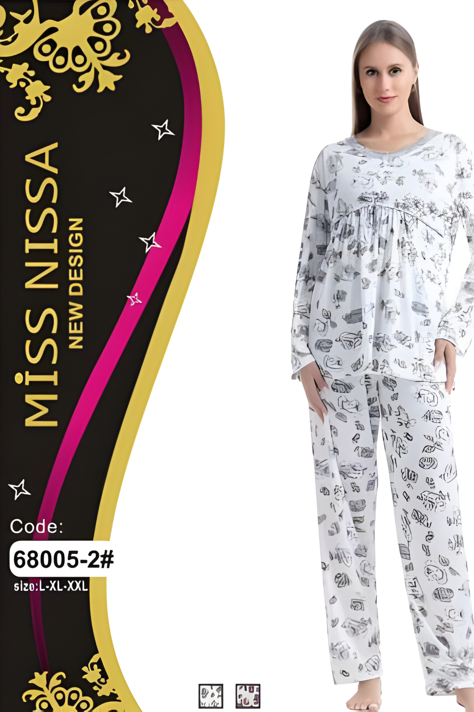 Miss Nissa Women’s Printed Cotton 2-Piece Sleepwear Set (68005-2)