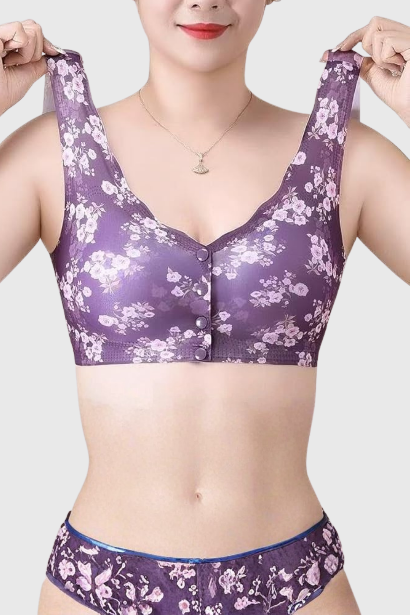 Front 4 Button Seamless Printed Bra