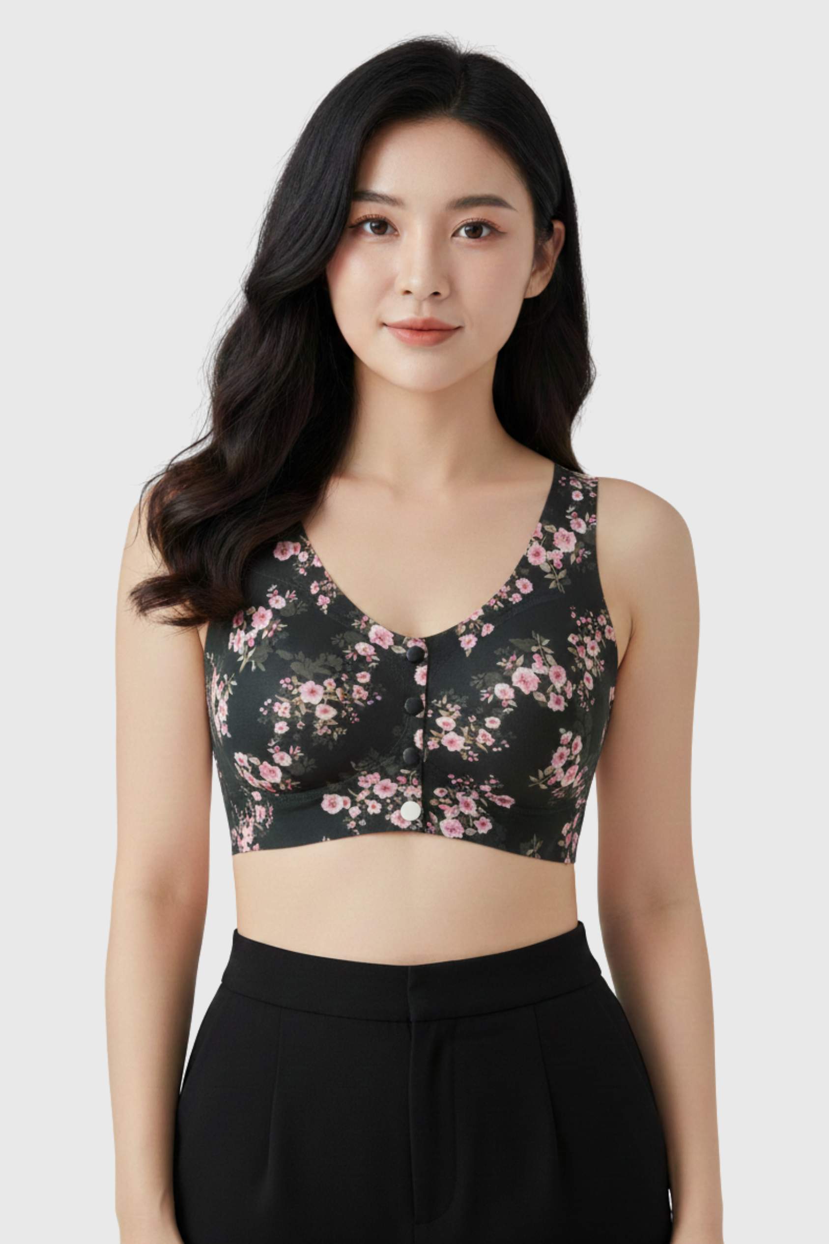 Front 4 Button Seamless Printed Bra