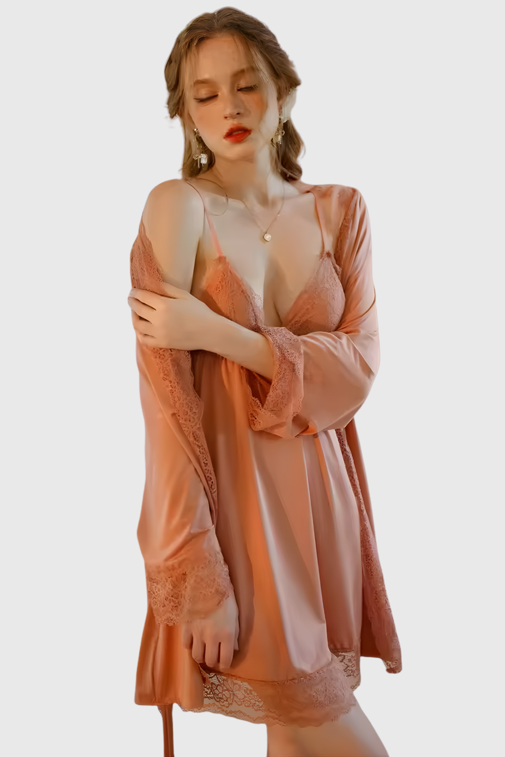 Stylish & Cute Front Bow Two-Piece Nighty –  (S35265)